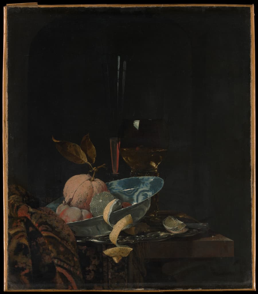 Still Life with Fruit, Glassware, and a Wanli Bowl, Willem Kalf, 1659