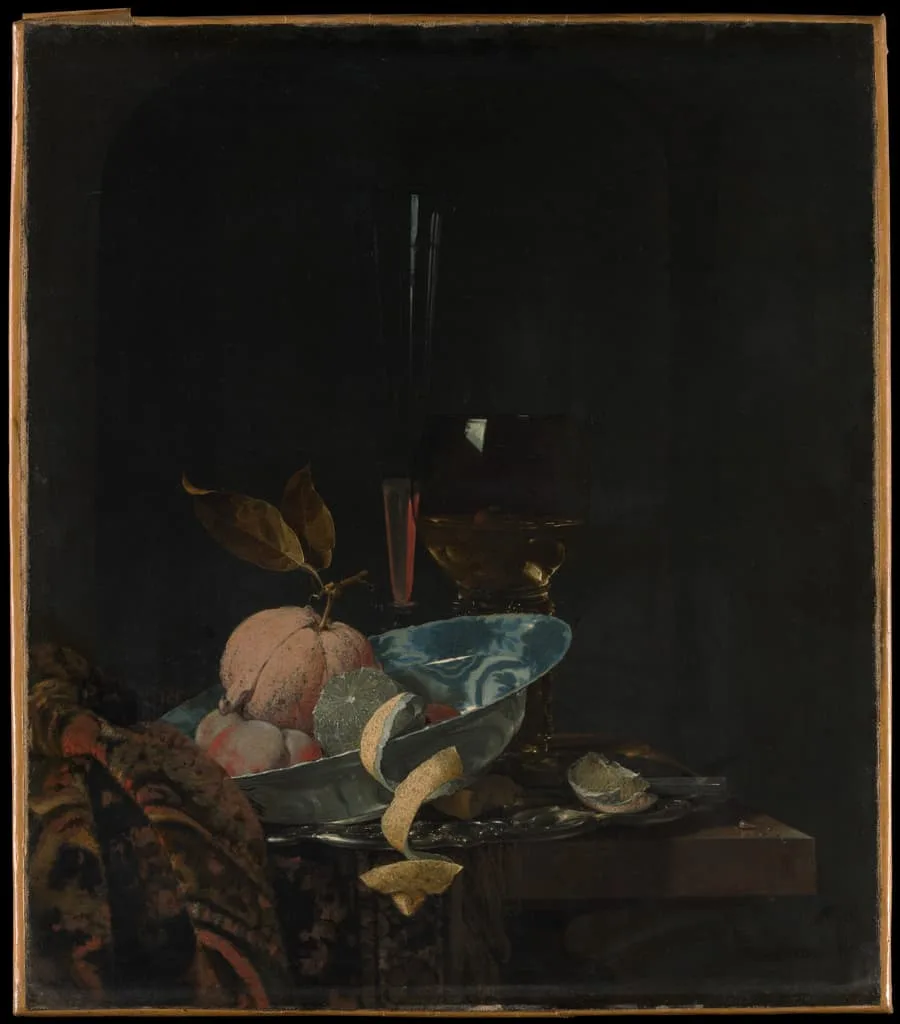 Still Life with Fruit, Glassware, and a Wanli Bowl, Willem Kalf, 1659